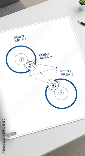 Diagram of Connected Points and Areas on White Paper.