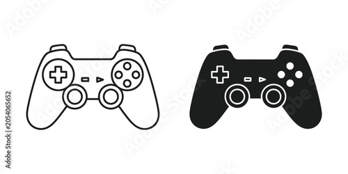 Video game controller outline and solid shape against a clean white background for digital entertainment