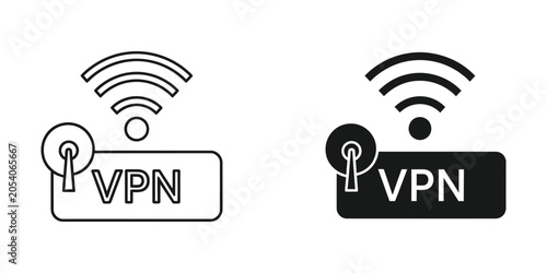 VPN service icon with Wi-Fi signal in a clean line and filled design for digital security concepts