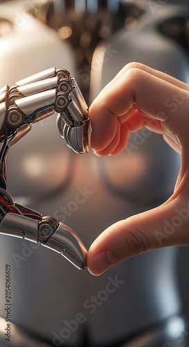 Human and Robot Hands Forming a Heart Shape.