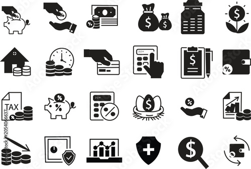 Obraz na plátně Financial and business  icon set
