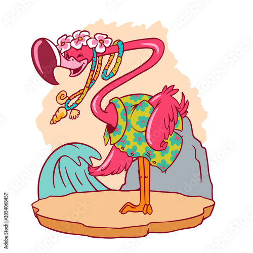 Tablou pe pânză Playful flamingo in tropical attire design