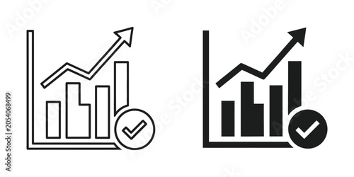 Growing bar chart icon with upward arrow and checkmark during presentation
