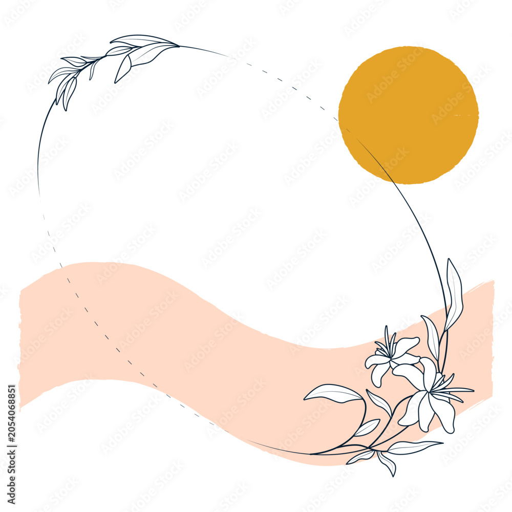 Fototapeta premium Elegant floral design with sun and waves illustration