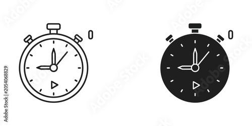 Fotografija Stopwatch icon in outline and solid fill styles against a white background for t