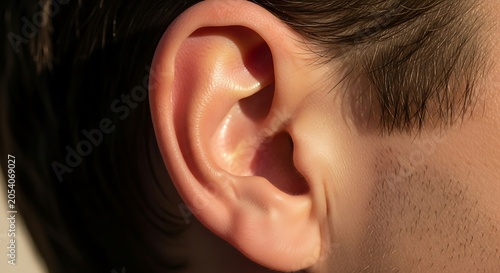 Close-up of a Human Ear in Natural Sunlight.