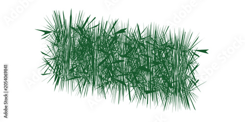 Fotografija A vibrant green, abstract pattern composed of numerous intersecting and overlapping lines, resembling chaotic grass or sharp reeds, set against a clean white background
