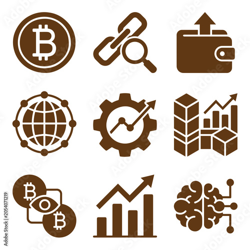 Finance Icons Set Brown Glyphs On White Background