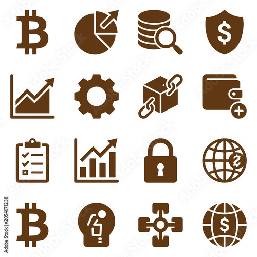 Financial Icons Collection Brown Flat Pictograms On White Background