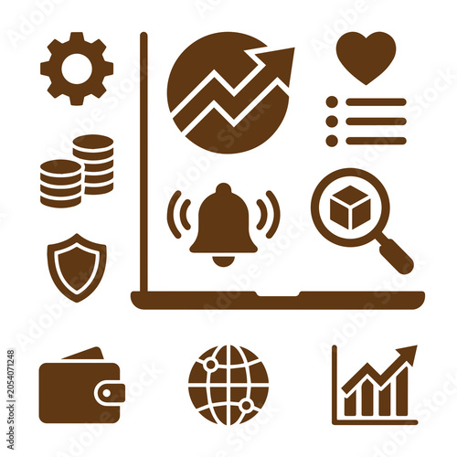 Business Icons Set Flat Brown Design On White Background
