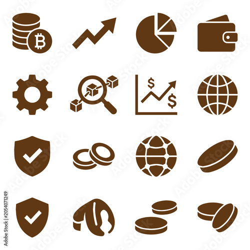 Finance Icons Set Brown Silhouette Shapes On White Background