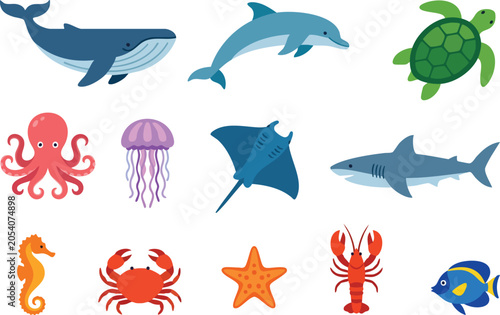 Watercolor Ocean Animals Collection Underwater Marine Life Set