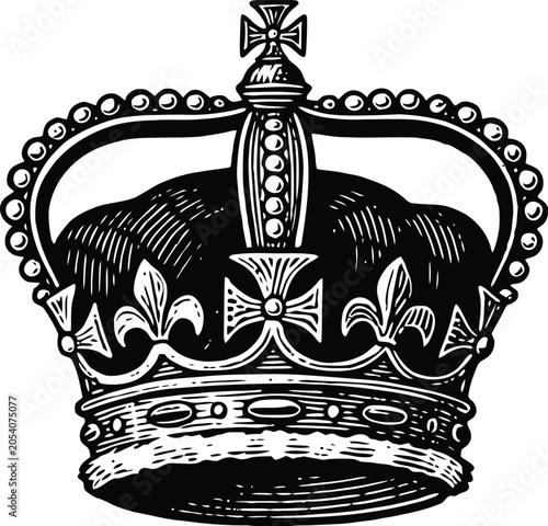 Fotografie Imperial Crown, Royal Crest, Vintage Vector, Black and White Illustration