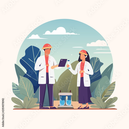 Scientists in Lab Coats Conducting Research Outdoors