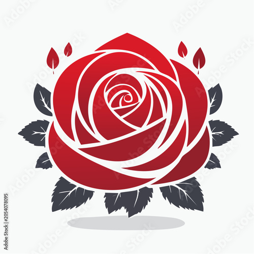 Stylized Red Rose with Dark Leaves