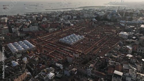 Drone view of the Grand Bazaar in Istanbul, one of the world’s oldest and largest covered markets, located in the historic center of the city.