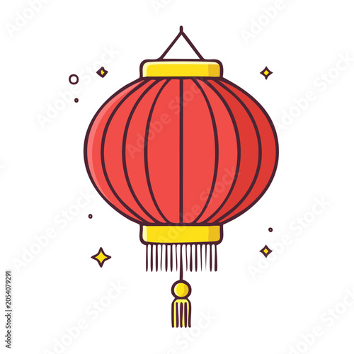 Red Paper Lantern Flat Illustration