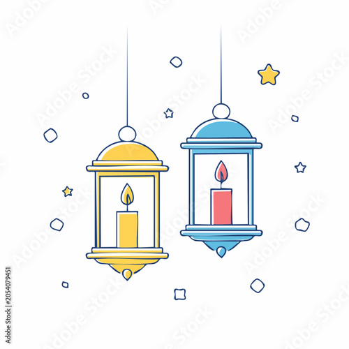 Two hanging lanterns with candles, festive decoration