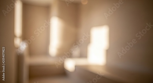 Blurred Interior Room with Bright Window Light and Soft Hues.