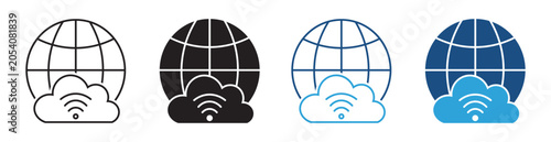 Global Cloud Network Icon Set Vector Collection in Outline and Solid Style for Cloud Computing Design