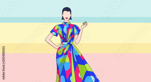 Vibrant Colorful Boho Dress Fashion Illustration