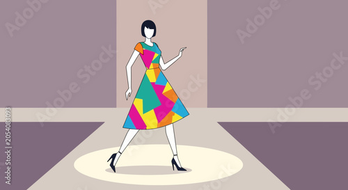 Colorful Geometric Dress Fashion Illustration Walking