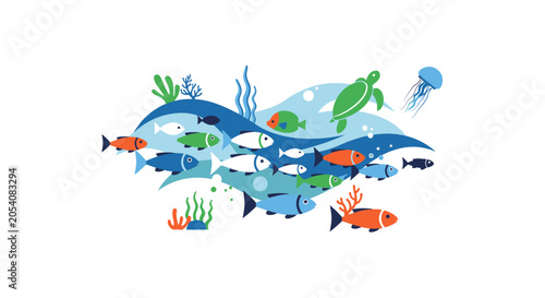 Obraz na plátně School of tropical fish swimming in vibrant underwater scene.