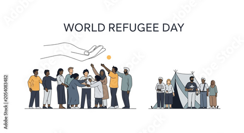 Foto Diverse crowd of refugees on World Refugee Day.