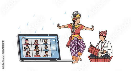 Tableau sur toile Traditional Indian Dancer Performing In Online Meeting.