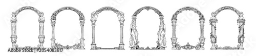 Foto Column arch frame, vector hand drawn Greek pillar border decoration, antique luxury wedding design