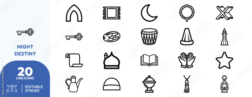 Naklejka premium Collection of premium Islamic Symbols Line Outline Clipart.