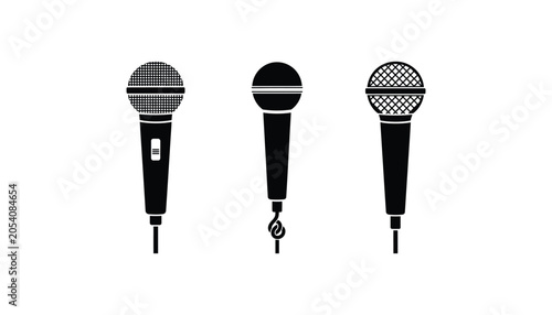 Three different microphones icon set