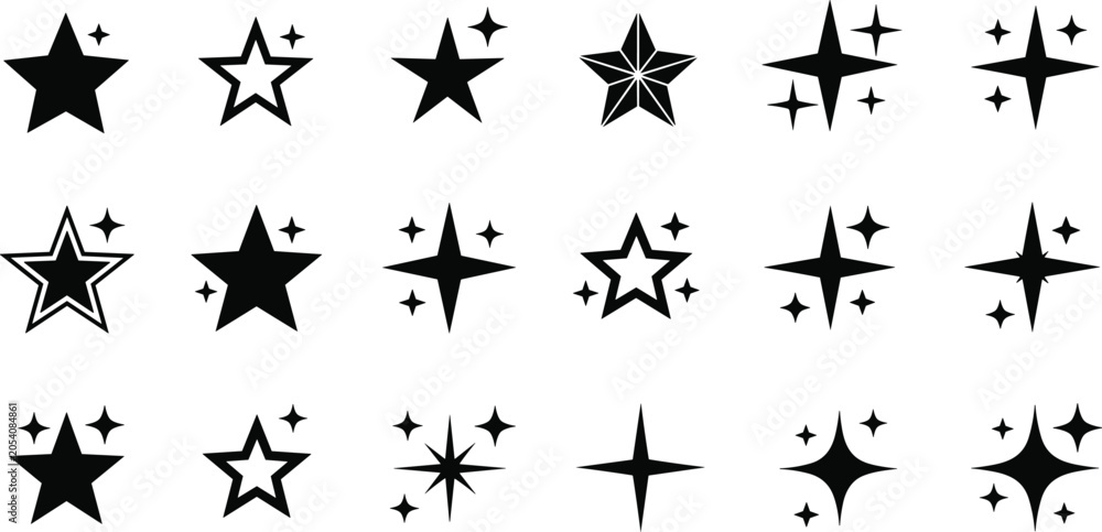 Fototapeta premium Black and white star and cross symbols arranged in three rows of six black star black cross d