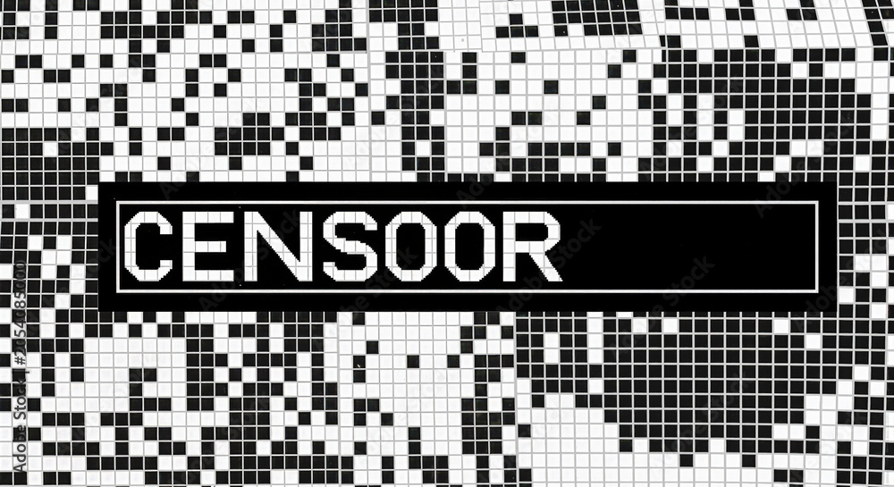 Fototapeta premium Censor stamp on a pixelated surface indicating blocked or restricted content in a digital context marking sensitive information.