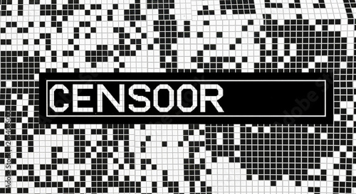 Censor stamp on a pixelated surface indicating blocked or restricted content in a digital context marking sensitive information.