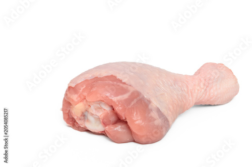 Raw chicken leg, drumstick isolated on white background