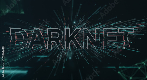 Darknet concept with futuristic neon lines radiating behind DARKNET text on dark cyberpunk themed digital artwork
