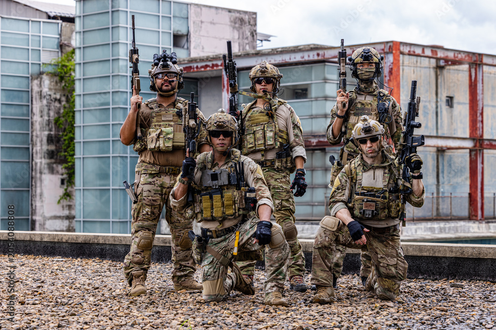 Fototapeta premium Operators Holding Rooftop Security in Urban AO