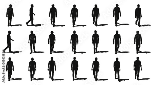 Male Walking Silhouette Entourage Vector Collection for Architectural Site Plans and Urban Design
