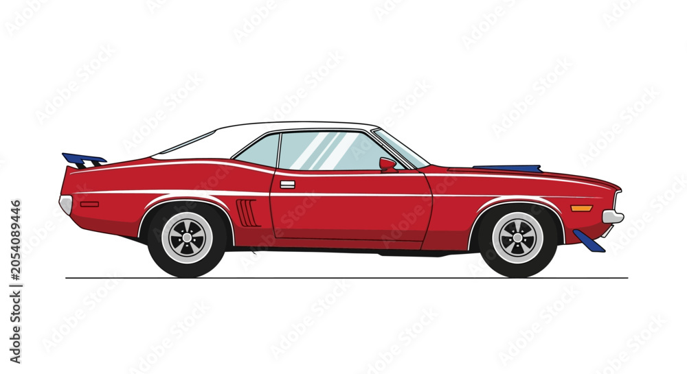 Naklejka premium Red Classic American Muscle Car Side.