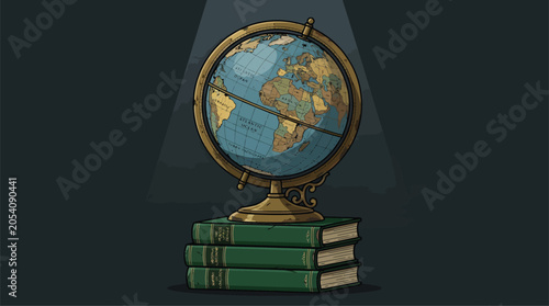 Εκτύπωση καμβά Vintage terrestrial globe resting on a stack of old books.