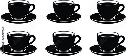 Tableau sur toile Espresso coffee cup silhouette vector icon set with saucer for cafe bar restaurant menu graphic template branding design