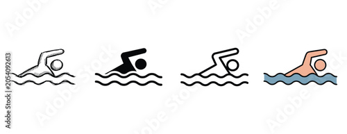Foto Swimmers in various styles including freestyle backstroke butterfly and breastst