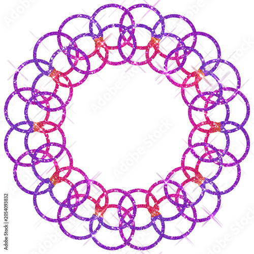 Decorative circular mandala frame pattern formed by overlapping colorful geometric rings. isolated transparent