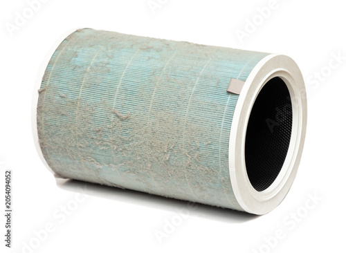 Dirty air purifier filter on transparent background.