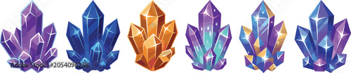Photos Magic Crystal Cluster Vector Illustration Set Featuring Colorful Sparkling Gemst