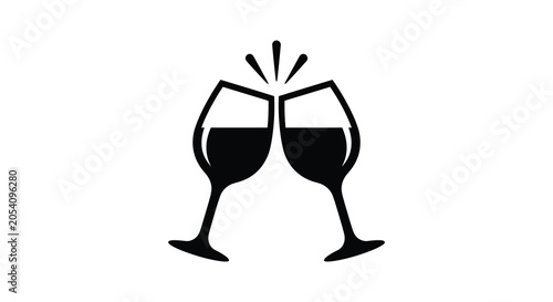 Cuadro en lienzo Two wine glasses toasting black silhouette on white background