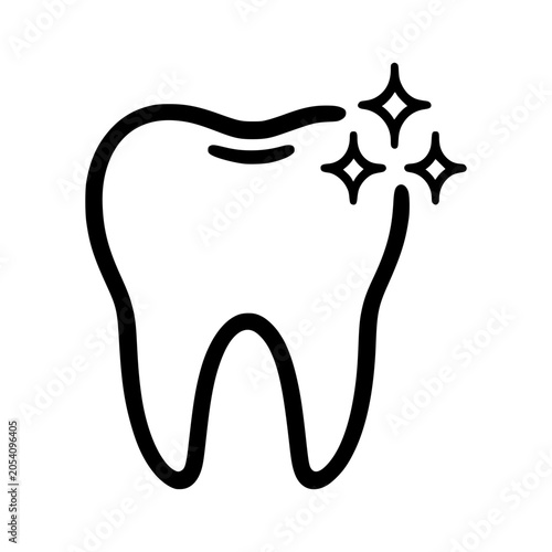 Clean Tooth Icon: A simple, clean line art icon representing a healthy, sparkling tooth, symbolizing dental hygiene and oral care.