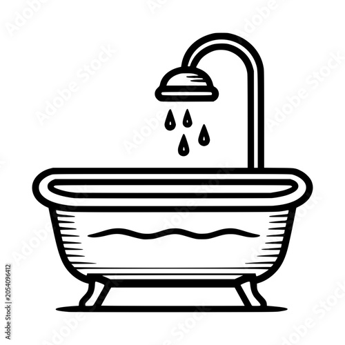 Bathtub Illustration: A clean, line-art illustration depicts a vintage bathtub with water droplets falling from a showerhead, suggesting a refreshing bath.