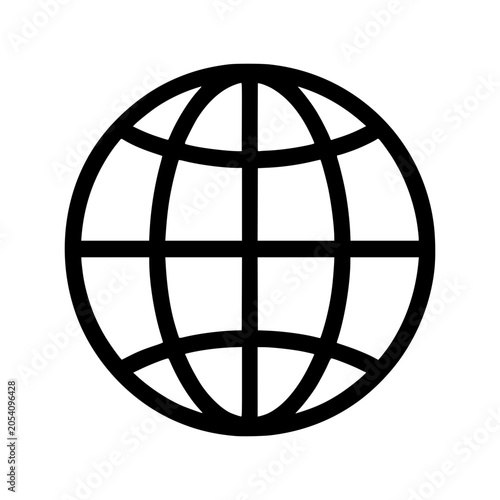 Globe Icon: A simple, graphic representation of a globe with lines forming a grid, symbolizing global connectivity and the internet.